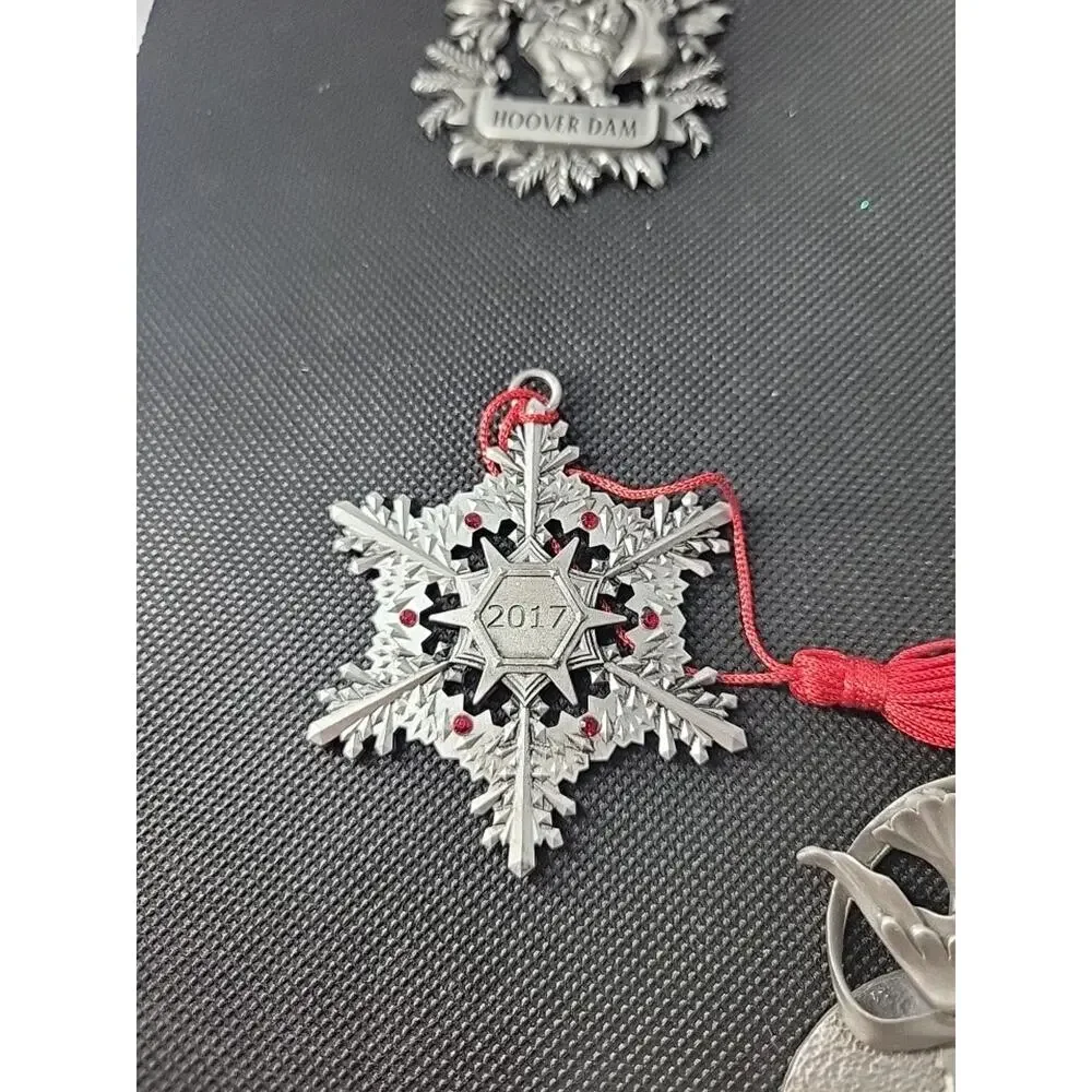 Lot of 6 Christmas Pewter Ornaments Avon Santa Angel 2000 2001 2002 2017